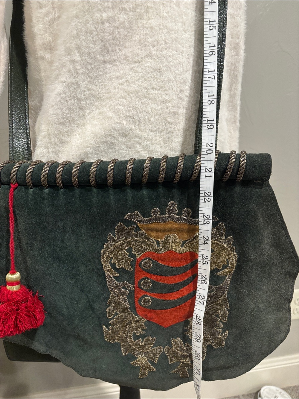 Vintage Carlos Falchi Black and Red Crest purse with purple suede interior flap - Picture 12 of 13